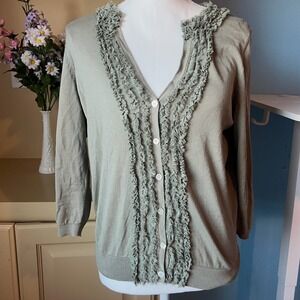 Talbots Medium Green Ruffle Button Up Top Boho Indie Y2K Forest Fairy Earthy 90s